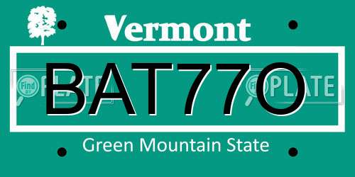 BAT77O Vermont License Plate