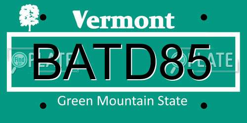 BATD85 Vermont License Plate