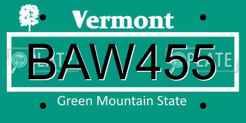 BAW455 Vermont License Plate