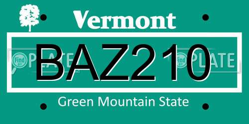 BAZ210 Vermont License Plate