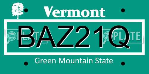 BAZ21Q Vermont License Plate