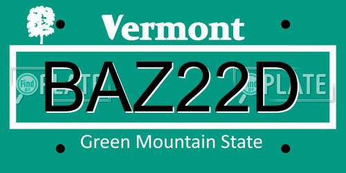 BAZ22D Vermont License Plate