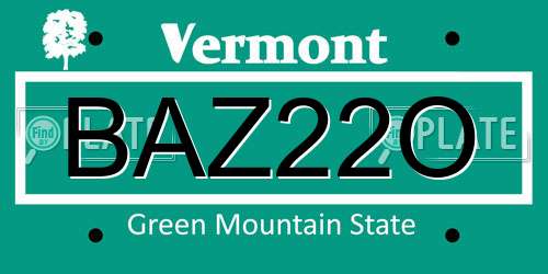 BAZ22O Vermont License Plate
