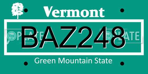 BAZ248 Vermont License Plate