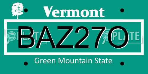 BAZ27O Vermont License Plate