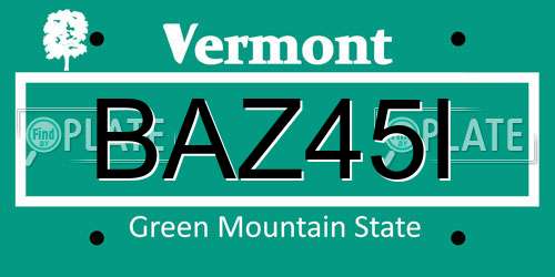 BAZ45I Vermont License Plate