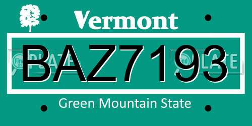 BAZ7193 Vermont License Plate