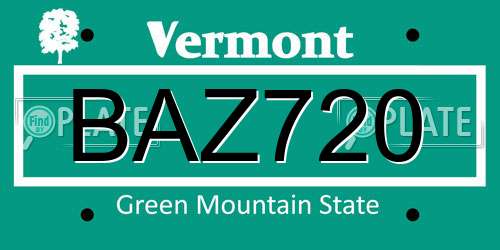 BAZ720 Vermont License Plate