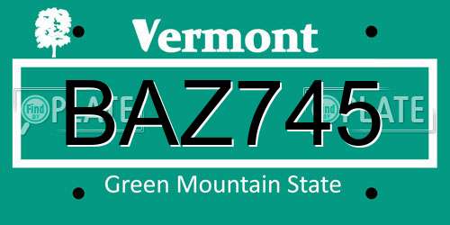 BAZ745 Vermont License Plate