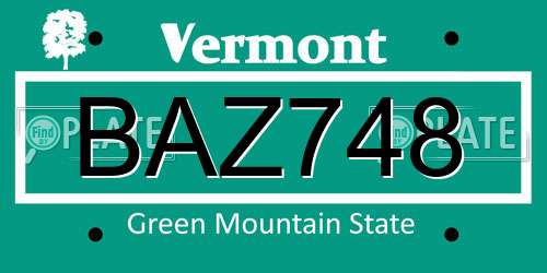 BAZ748 Vermont License Plate