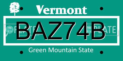 BAZ74B Vermont License Plate