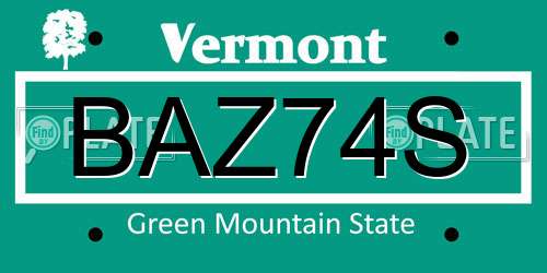 BAZ74S Vermont License Plate