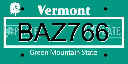 BAZ766 Vermont License Plate