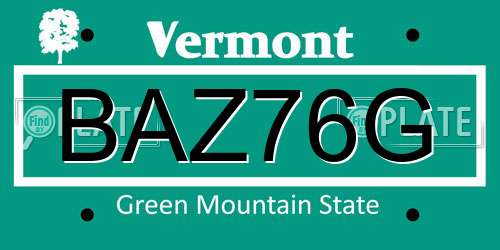 BAZ76G Vermont License Plate