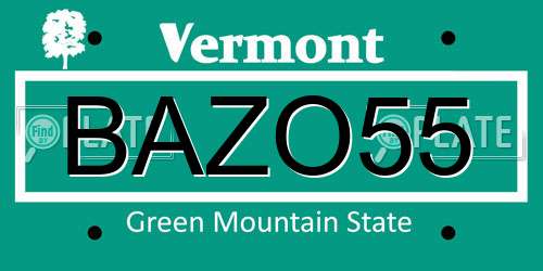 BAZO55 Vermont License Plate