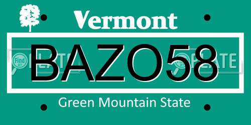 BAZO58 Vermont License Plate