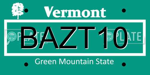 BAZT10 Vermont License Plate