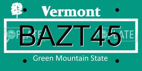 BAZT45 Vermont License Plate