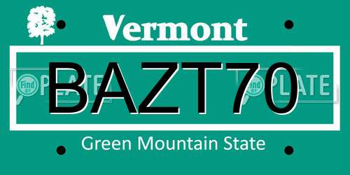 BAZT70 Vermont License Plate