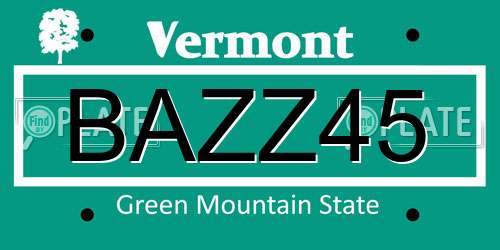 BAZZ45 Vermont License Plate