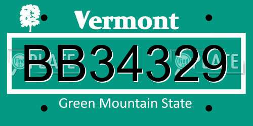 BB34329 Vermont License Plate