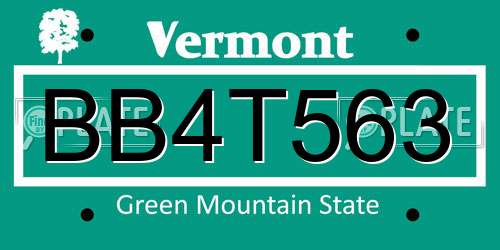 BB4T563 Vermont License Plate