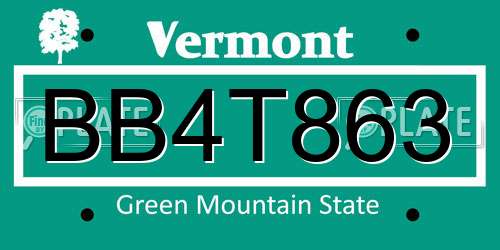 BB4T863 Vermont License Plate