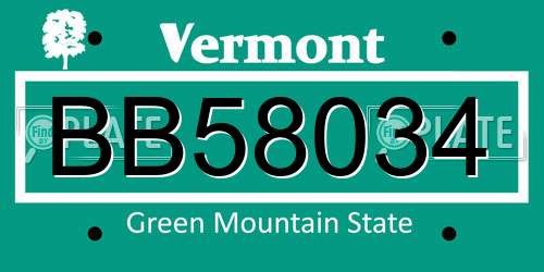 BB58034 Vermont License Plate