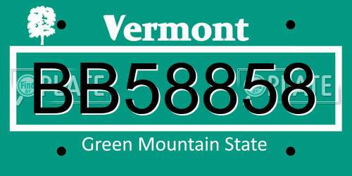 BB58858 Vermont License Plate