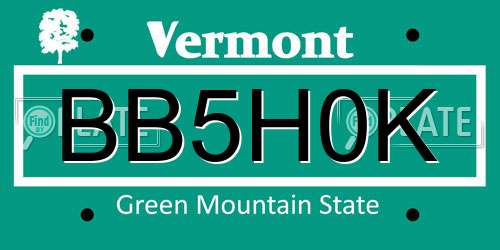 BB5H0K Vermont License Plate