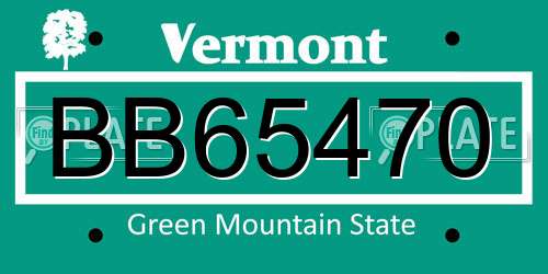 BB65470 Vermont License Plate