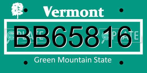 BB65816 Vermont License Plate