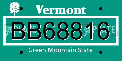 BB68816 Vermont License Plate