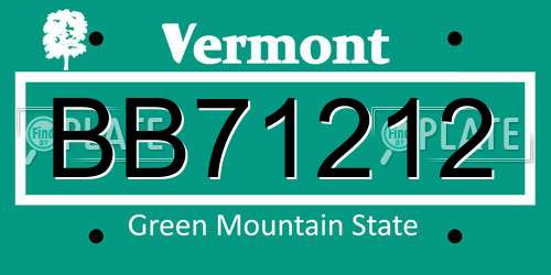 BB71212 Vermont License Plate