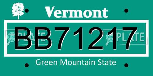 BB71217 Vermont License Plate