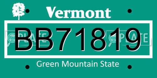 BB71819 Vermont License Plate