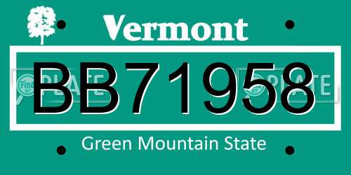 BB71958 Vermont License Plate