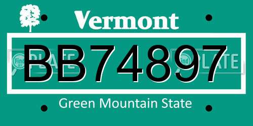 BB74897 Vermont License Plate