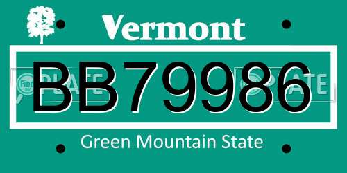 BB79986 Vermont License Plate