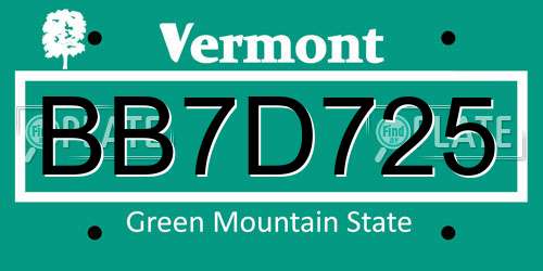 BB7D725 Vermont License Plate