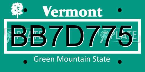 BB7D775 Vermont License Plate