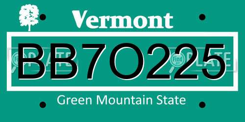BB7O225 Vermont License Plate