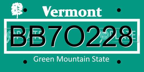 BB7O228 Vermont License Plate