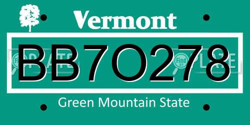 BB7O278 Vermont License Plate