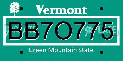 BB7O775 Vermont License Plate