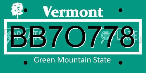 BB7O778 Vermont License Plate