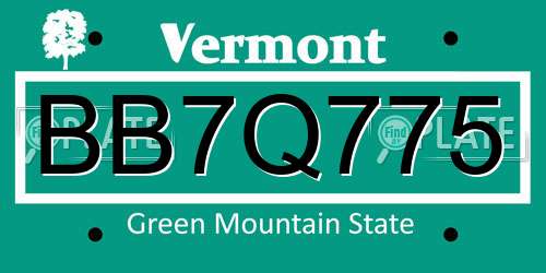 BB7Q775 Vermont License Plate