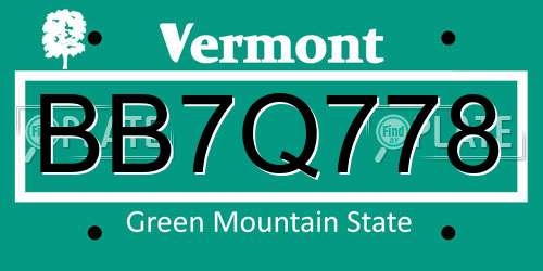 BB7Q778 Vermont License Plate