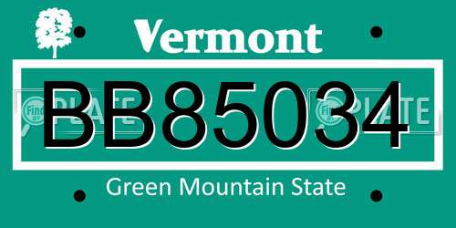 BB85034 Vermont License Plate