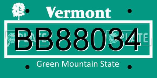 BB88034 Vermont License Plate